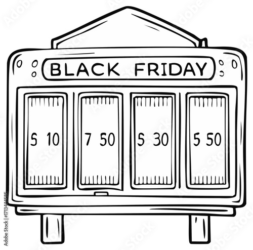Doodle style Black Friday sale prices or countdown display board illustration for promotional deals