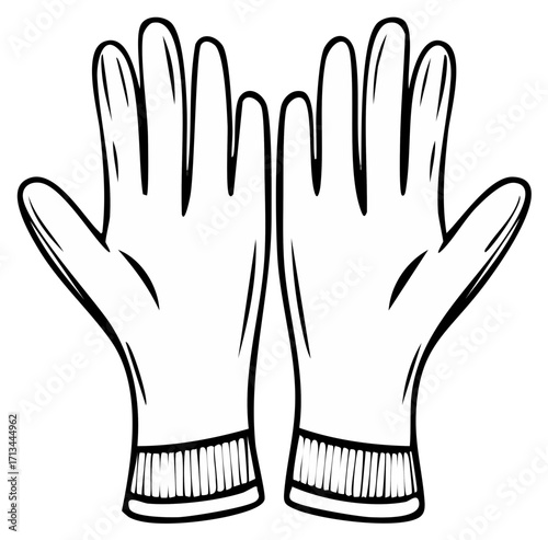 Line art illustration of a pair of protective gloves with ribbed cuffs