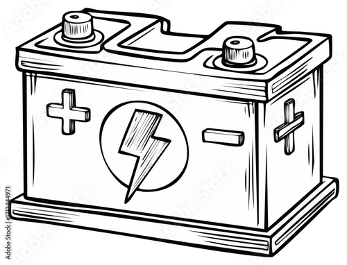 Sketchy vehicle battery with lightning bolt symbol and plus minus terminals