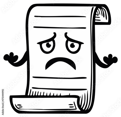 Sad Cartoon Scroll Character with Waving Hands Expressing Disappointment