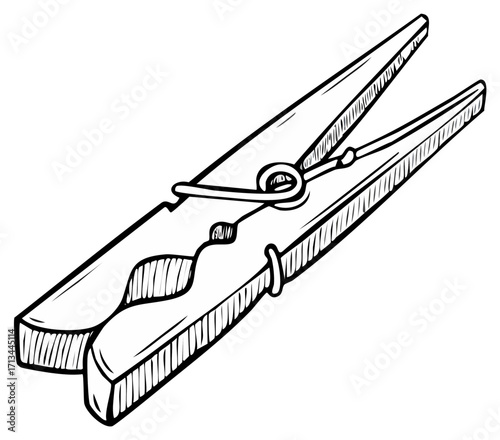 Black and white drawing of a traditional wooden clothespin