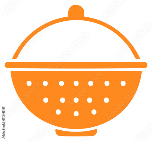 Orange Colander Kitchen Utensil Icon with Rounded Handle and Perforations