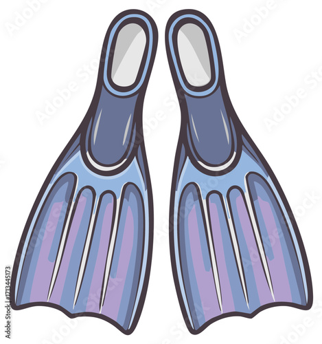 Cartoon vector illustration of blue swimming flippers for diving and snorkeling on a summer vacation