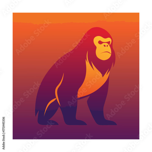 Stylized Gorilla Silhouette with Sunset Gradient Background