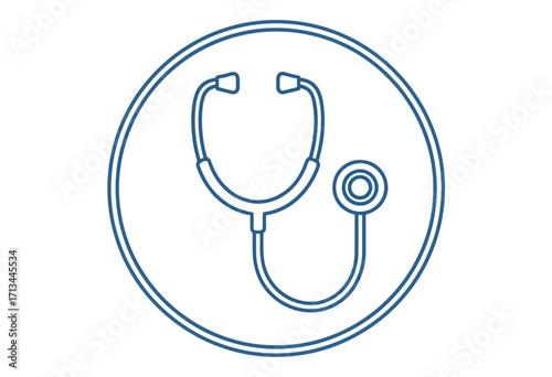 Line art icon of a stethoscope within a double circle, symbolizing healthcare and medical examination.