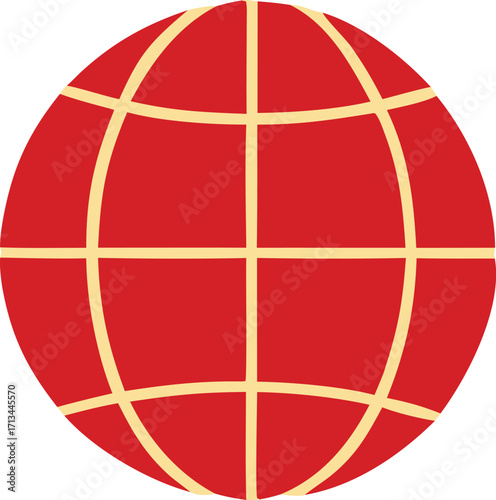 Abstract red globe with golden grid lines symbolizing global reach international connections and worldwide communication