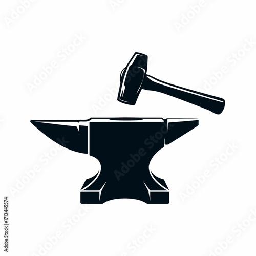 Blacksmith anvil and hammer isolated on white background