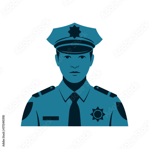 Illustration of a police officer in uniform with a badge and hat