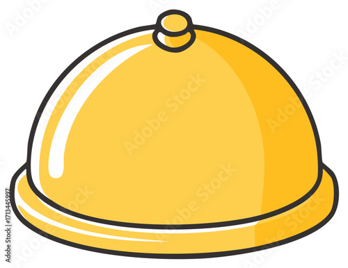 Golden food cloche cartoon illustration for restaurant and catering service