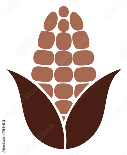 Modern minimalist brown corn on the cob illustration, representing harvest, agriculture, and natural food