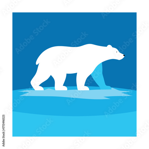 Stylized polar bear walking on ice floe arctic snow