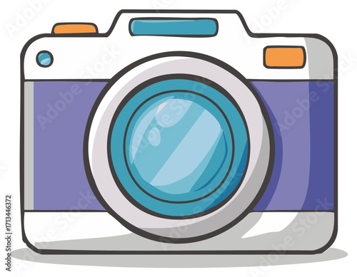 Stylized Illustration of a Compact Camera with a Large Lens and Simple Features