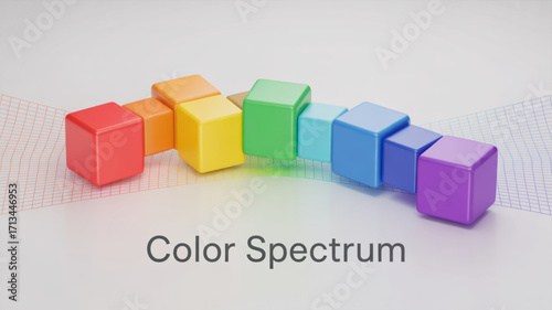 Color spectrum cubes rainbow gradient vibrant hues chromatic arrangement visual representation artistic design