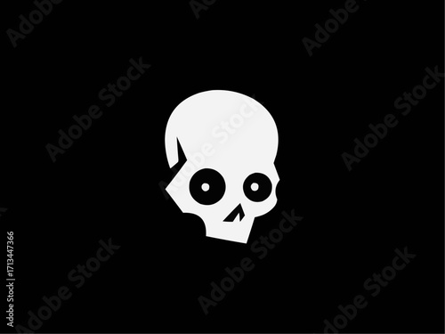 Modern minimalist skull illustration for Halloween designs and horror themes, creepy cool for edgy brands