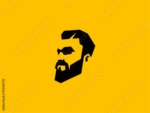 Bold geometric bearded man logo design showcasing modern minimalism and unique style profile art