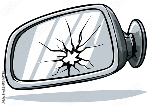 Cracked car side mirror broken glass accident symbol danger