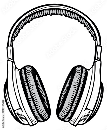 Stylish Black and White Line Art Drawing of Over-Ear Headphones