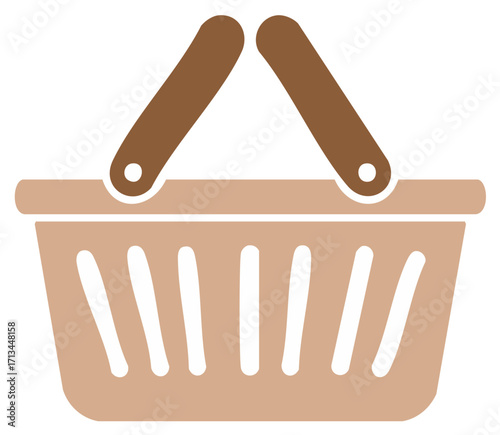 Simple Beige Shopping Basket Illustration with Brown Handles for Retail and Market Use