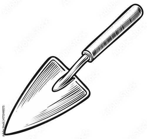Hand Drawn Garden Trowel Illustration of a Small Shovel for Gardening and Planting on White Background