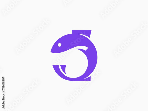 Modern purple fish logo design for aquatic brands and businesses seeking a sleek aquatic identity