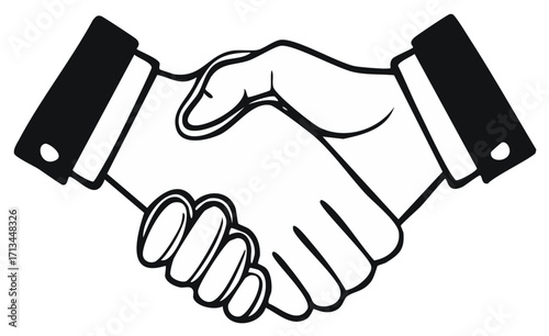 Business handshake icon with black cuffs, representing agreement and partnership.