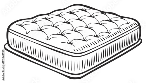 Isolated Quilted Mattress Black and White Illustration For Comfortable Sleep and Relaxation