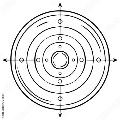 Abstract concentric circles with crosshairs and small circles for design