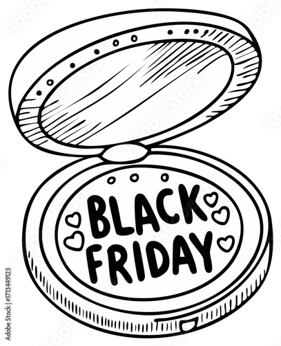 Hand Drawn Black Friday Message with Hearts Inside an Open Compact Mirror Illustration