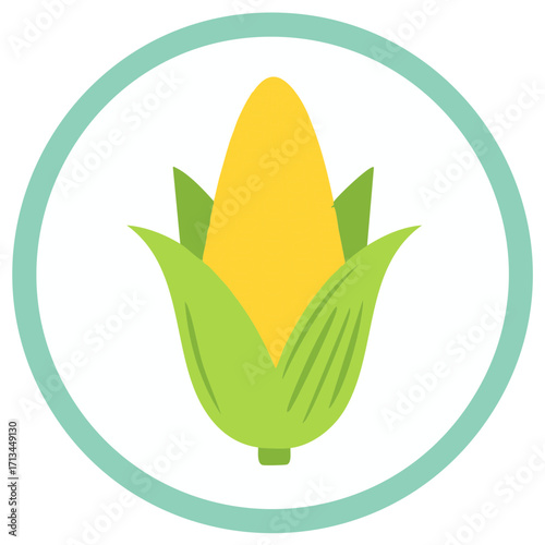 Simple corn on the cob vegetable icon in a flat design style. Stylized vector illustration of a sweetcorn crop.