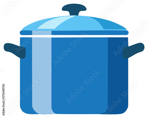Blue cooking pot with lid, flat illustration of kitchenware
