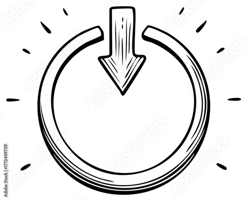 Power symbol icon illustration with arrow pointing down