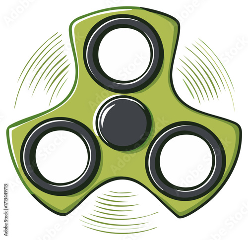 Green Tri-Spinner Toy Rotating with Motion Lines for Focus or Stress Relief Illustration