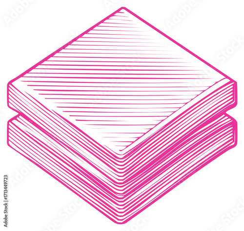 Vector illustration of stacked square paper napkins in a pink engraving style