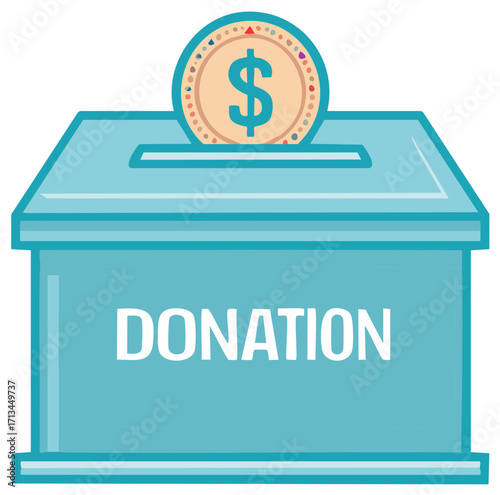 Donation box icon with a coin. Charitable giving concept. Financial support, money contributions.