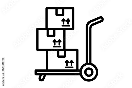 Hand truck with stacked boxes outline icon. Vector for delivery, shipping, and logistics. Warehouse cargo and package moving symbol for web design, apps, and adverts.