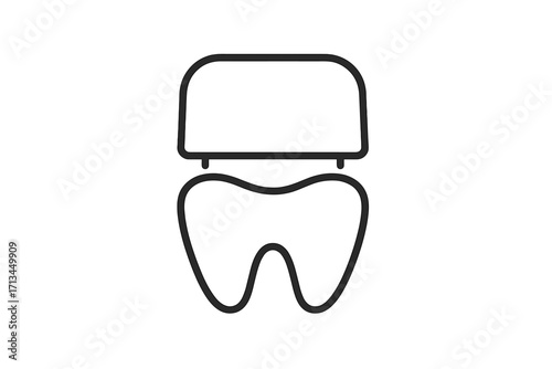 Dental crown on tooth line icon. Dentistry and stomatology concept. Tooth restoration, prosthetics and implant symbol. Healthcare and medical vector pictogram for web design.