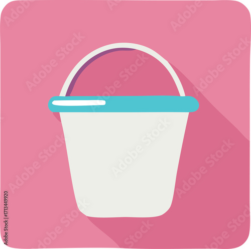 Cute cartoon bucket with handle and lid for cleaning or carrying supplies simple flat design icon