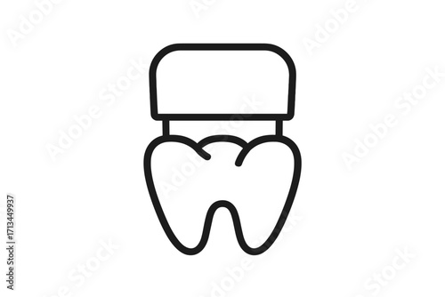 Dental crown icon. Tooth restoration symbol. Dentistry concept for clinic logo. Oral care and treatment pictogram. Linear vector illustration for web and graphic design.