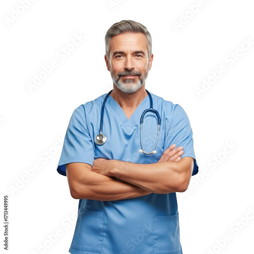 Wallpaper Mural A mature male medical professional with a stethoscope around his neck stands with his arms crossed isolated on transparent background Torontodigital.ca