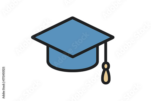 Graduation cap icon vector. Academic hat symbol for education. Mortarboard illustration for university, college, school ceremony. Student success and achievement concept.