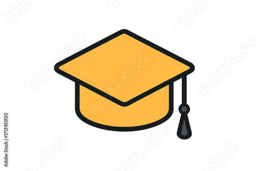 Graduation cap icon vector. Mortarboard symbol of education, knowledge, success. Academic university or college degree ceremony. Student achievement celebration pictogram.