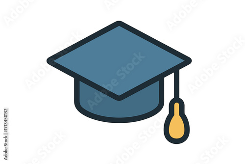 Graduation cap vector icon. Mortarboard illustration, symbol of academic achievement. Education, knowledge, university, college, school graduate, success, and learning concept.