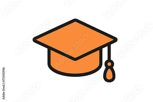 Graduation cap icon for education and academic achievement. Square mortarboard hat with tassel pictogram for university, college, and school. Flat vector graphic for learning.