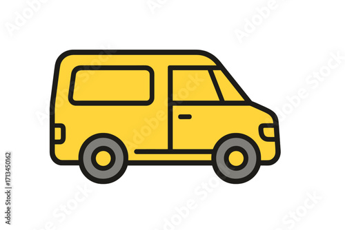 Yellow van icon for delivery service and cargo transport. Commercial minivan symbol for logistics and shipping. Simple cartoon vector for web, app and graphic design.