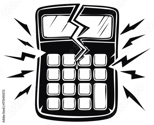Broken cracked calculator illustration showing financial crisis or technical error problem