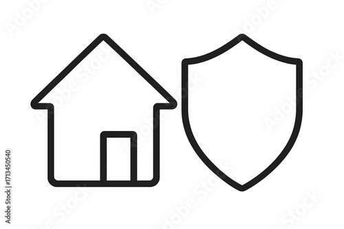 House and shield linear icon. Home security, property protection, and real estate insurance concept. Vector symbol for safety, guarantee, and defense. Isolated outline graphic.