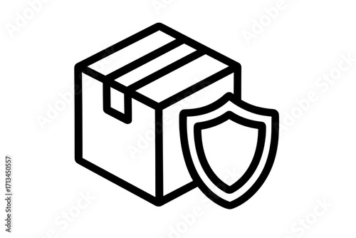 Secure delivery icon with box and shield. Package protection and shipping insurance concept. Safe cargo, logistics symbol. Product guarantee and protected order sign.