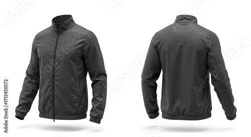 stylish windbreaker jacket mockup, lightweight fabric, isolated on white background