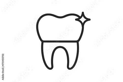 Tooth icon vector in modern outline style. Dental health, clean tooth with sparkle. Dentistry, stomatology, oral hygiene concept. Molar line art illustration for logo design.