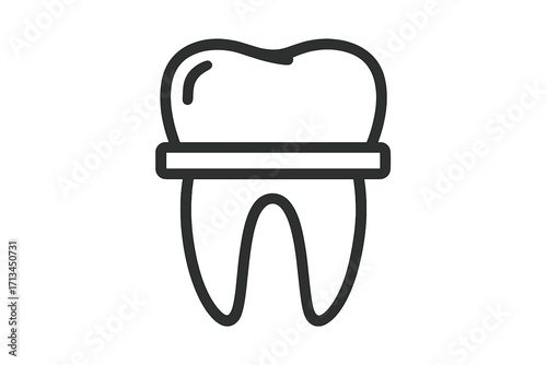 Dental crown outline icon. Tooth restoration concept vector. Dentistry, stomatology, orthodontic treatment symbol. Simple line art for logo, web, and app design. Medical health care.